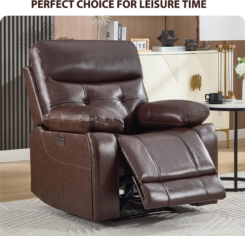 Genuine Leather Recliner Chair, Power Single Reclining Sofa with Comfortable Arms and Back, Modern Electric Recliner