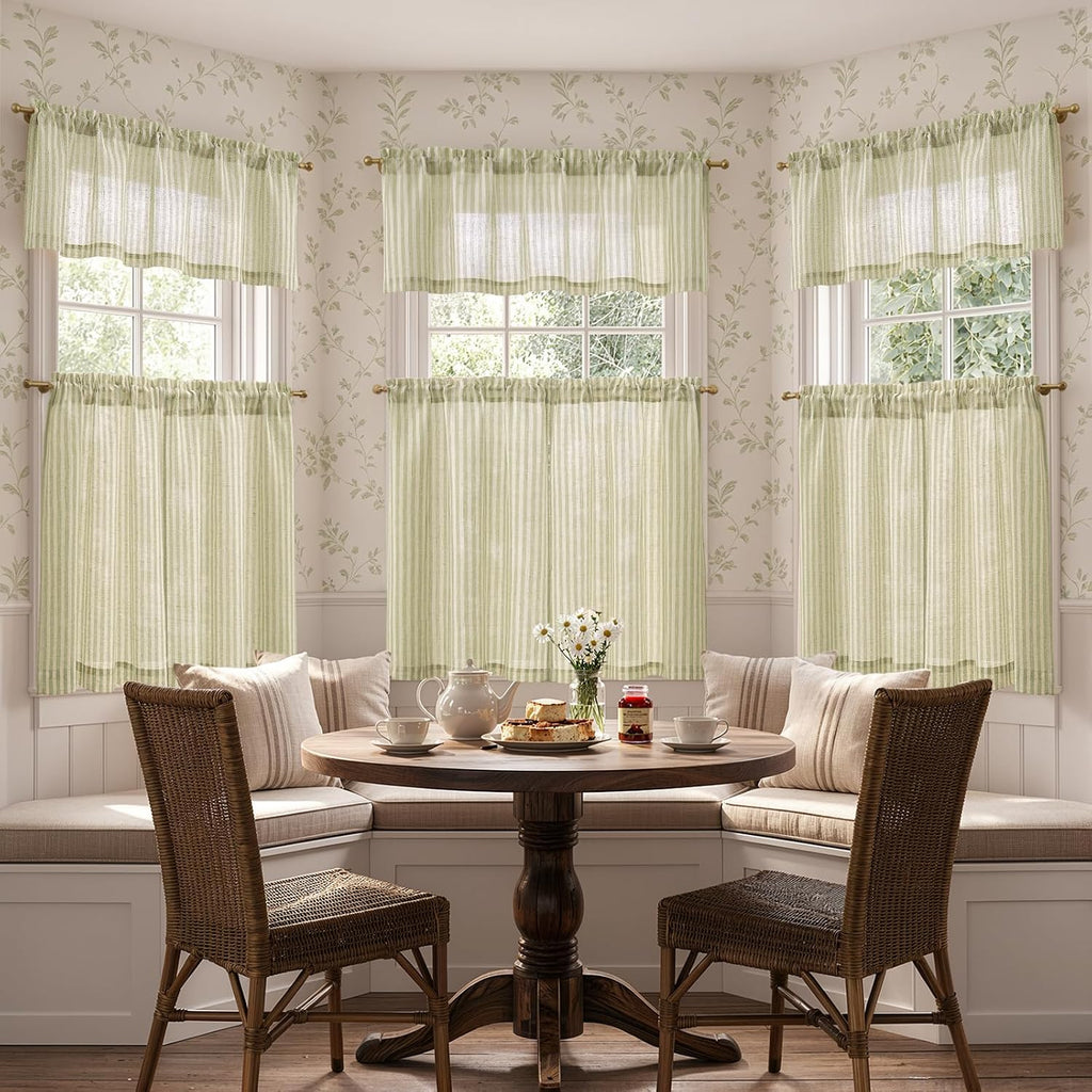 Kitchen Curtains and Valances Set Striped Tier Curtains Ticking Stripe Linen Curtains Pinstripe Cafe Curtains