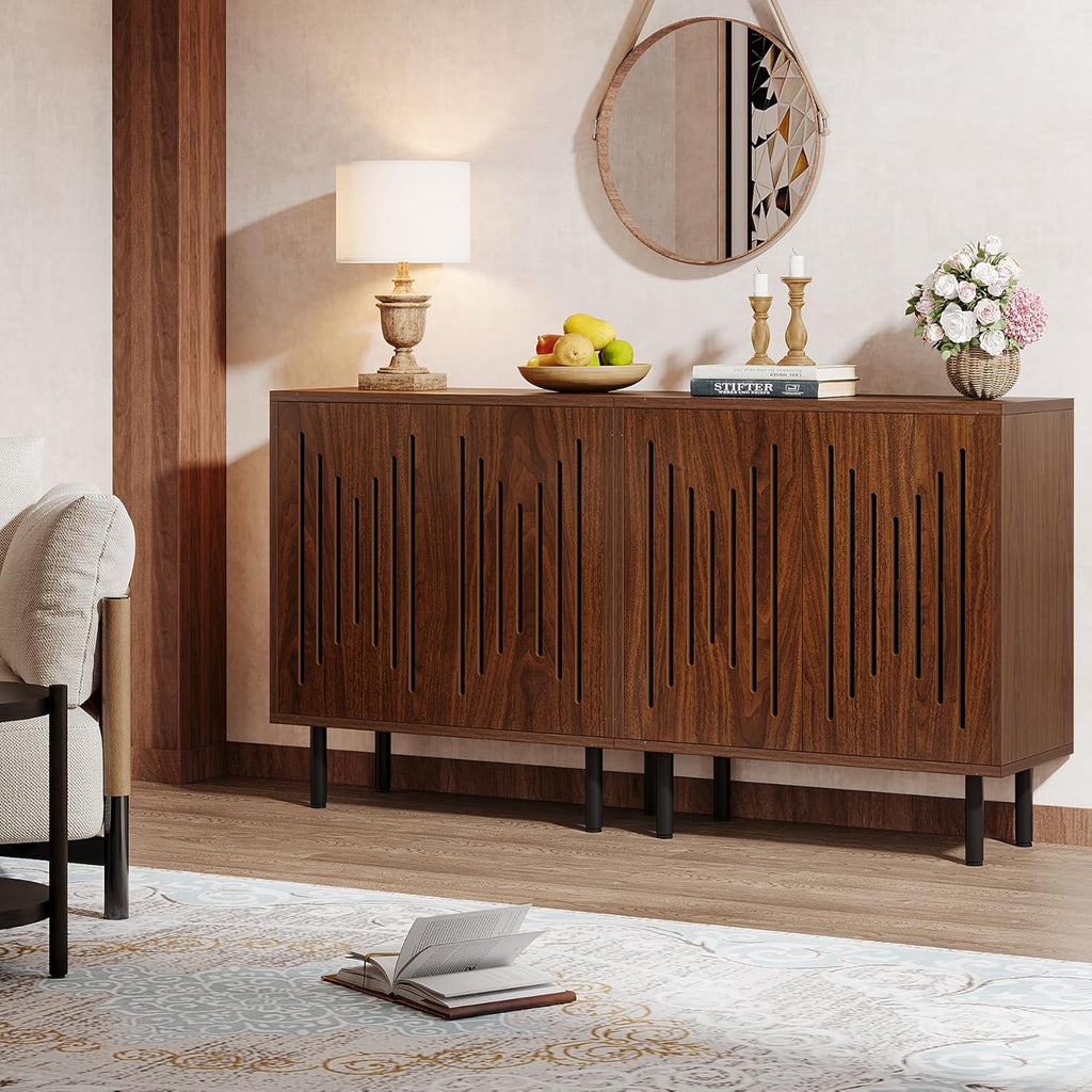 Set of 2 Sideboard Buffet with Storage, 59" Buffet Sideboard Cabinet with Adjustable Shelves