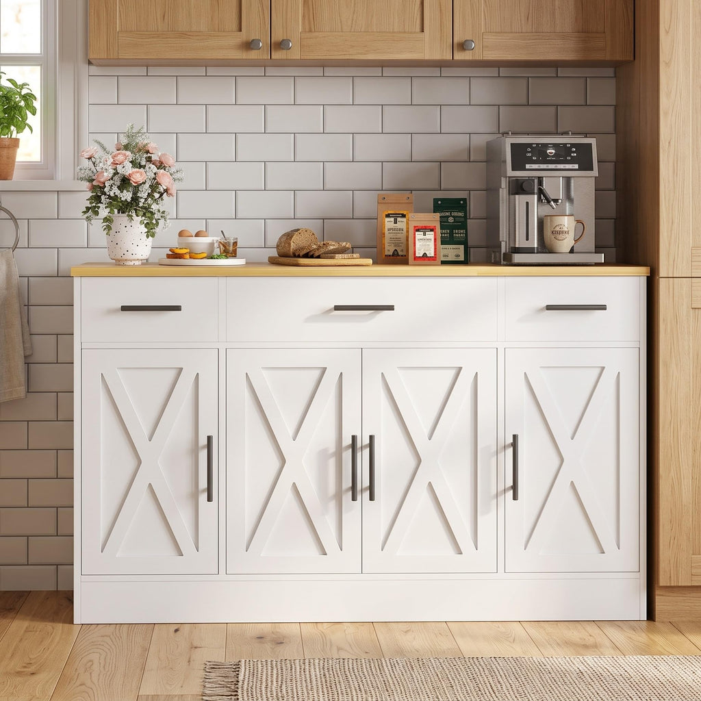 53" Buffet Cabinet with Storage, Kitchen Coffee Bar, White