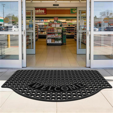 31"x 47" Black Non Slip Waterproof Welcome Rubber Door Mat with Holes, Outdoor Rubber Mats with Drainage for