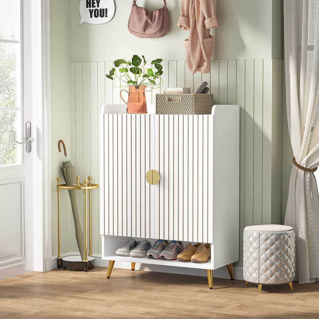 Shoe Cabinet with Doors, 6-Tier Shoe Storage Cabinet with Adjustable Shelves, Wooden Shoes Rack Shoe Storage