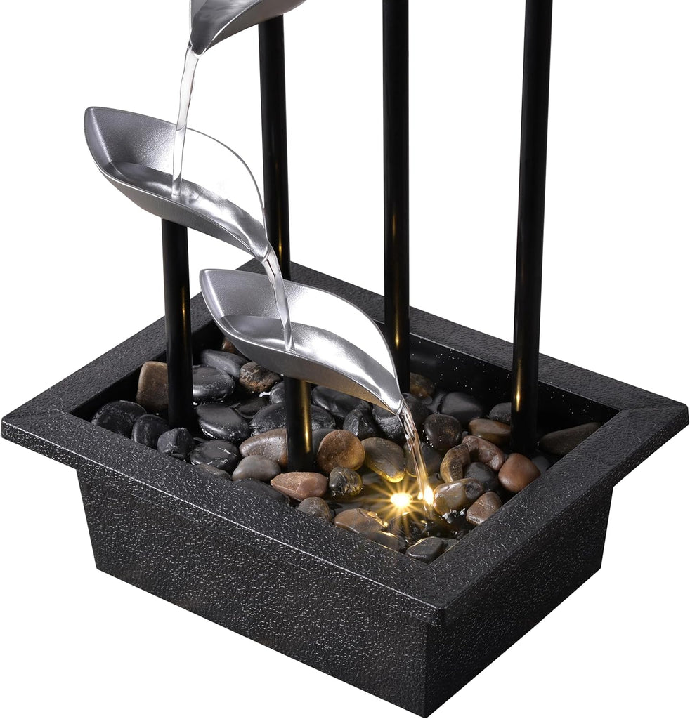 Tabletop Water Fountain, Modern Indoor Waterfall Feature with LED Light, Soothing Zen Desktop Fountain Bedroom
