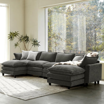 151" Oversized Sectional Sofa Cloud Couch for Living Room Modular U-Shaped Couch Sofa Sleeper with Moveable Ottoman Comfy Memory Foam Gray
