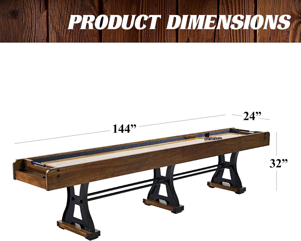 12' Coventry Scratch-Resistant Shuffleboard Table | 12ft industrial-style shuffleboard, scratch-resistant playfield