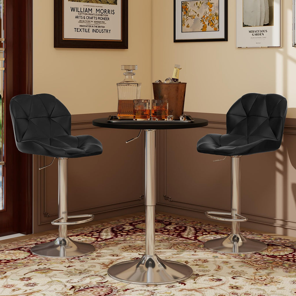 Bar Table and Chairs Set of 3 Swivel Black Pub Table &Bar Stool