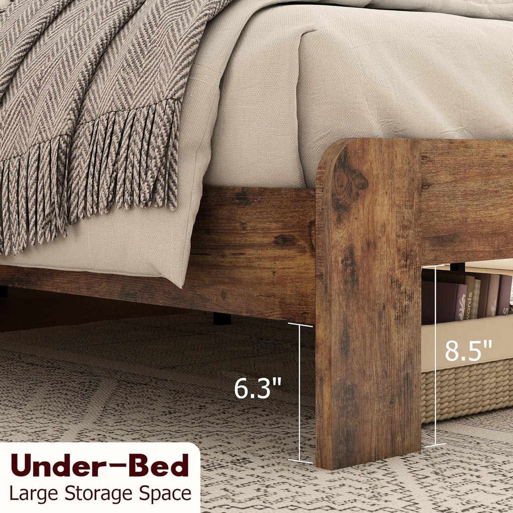 Wooden Queen Bed Frame with Headboard, Rustic Farmhouse Platform Bedframe with Wood Slat Support, Sturdy and No