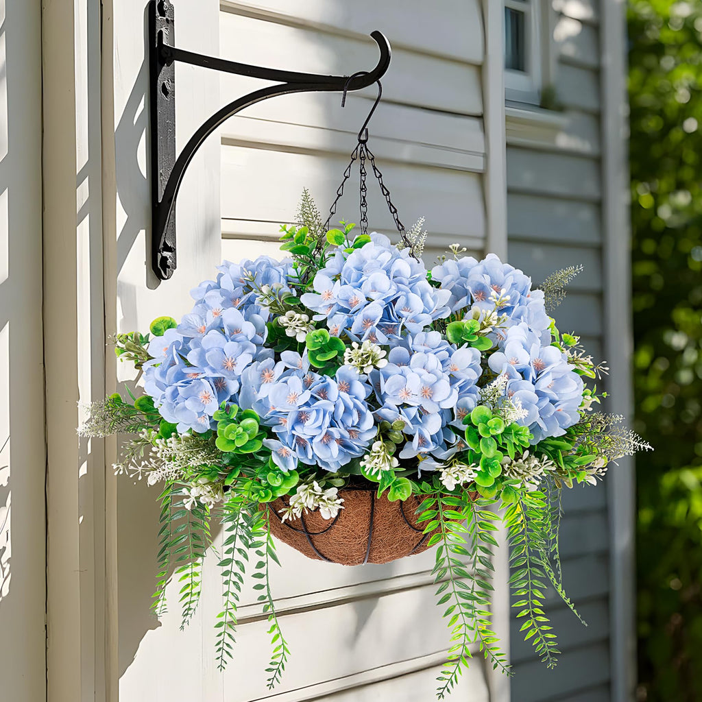 Artificial Blue Hydrangea Flowers with Hanging Basket Decor