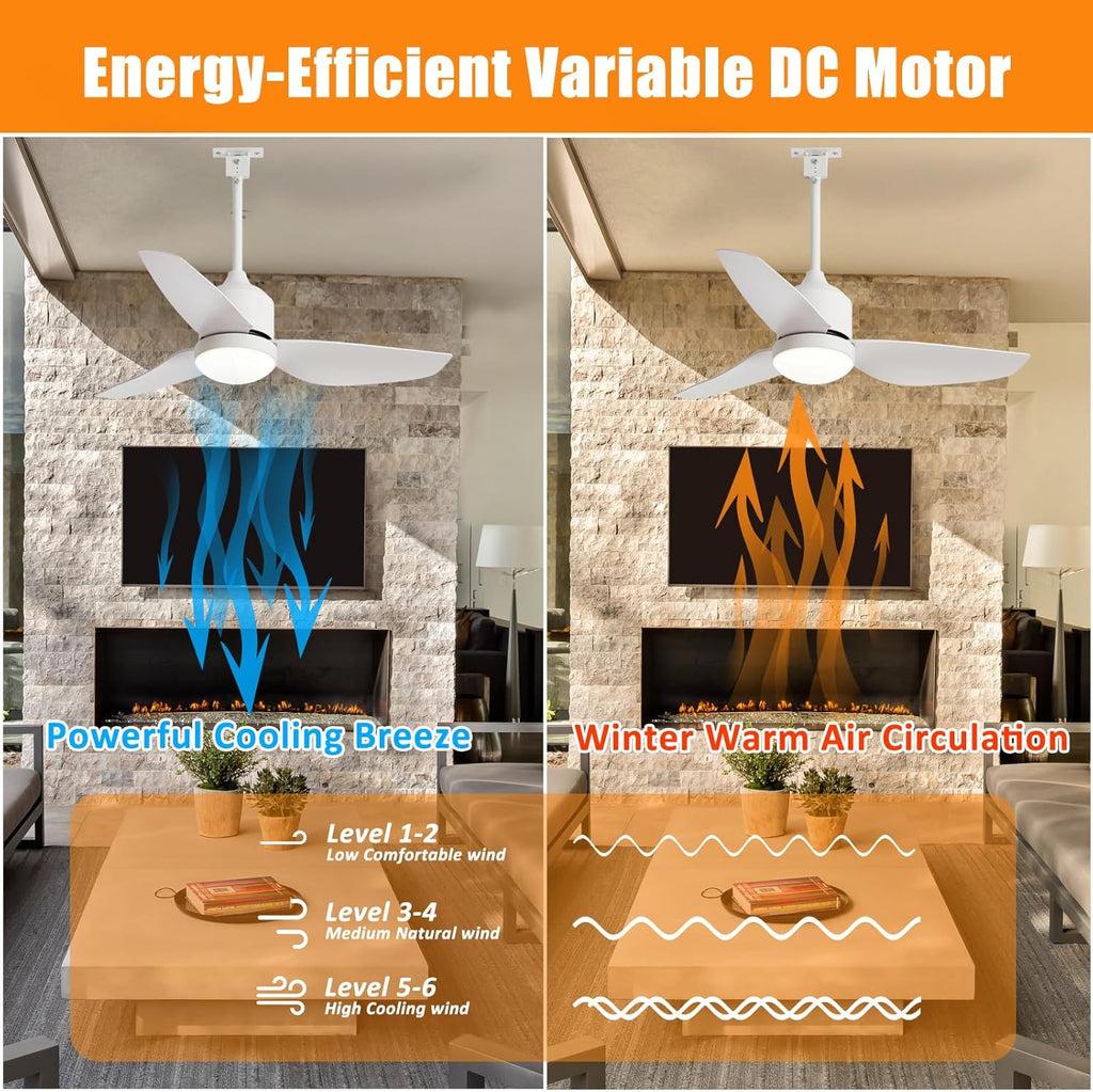 42 Inch White Waterproof Gazebo Fans with Lights Outdoor Hanging - Plug in Remote App Control for Patio Indoor Farmhouse Porch - 6 Speed Reversible DC Motor
