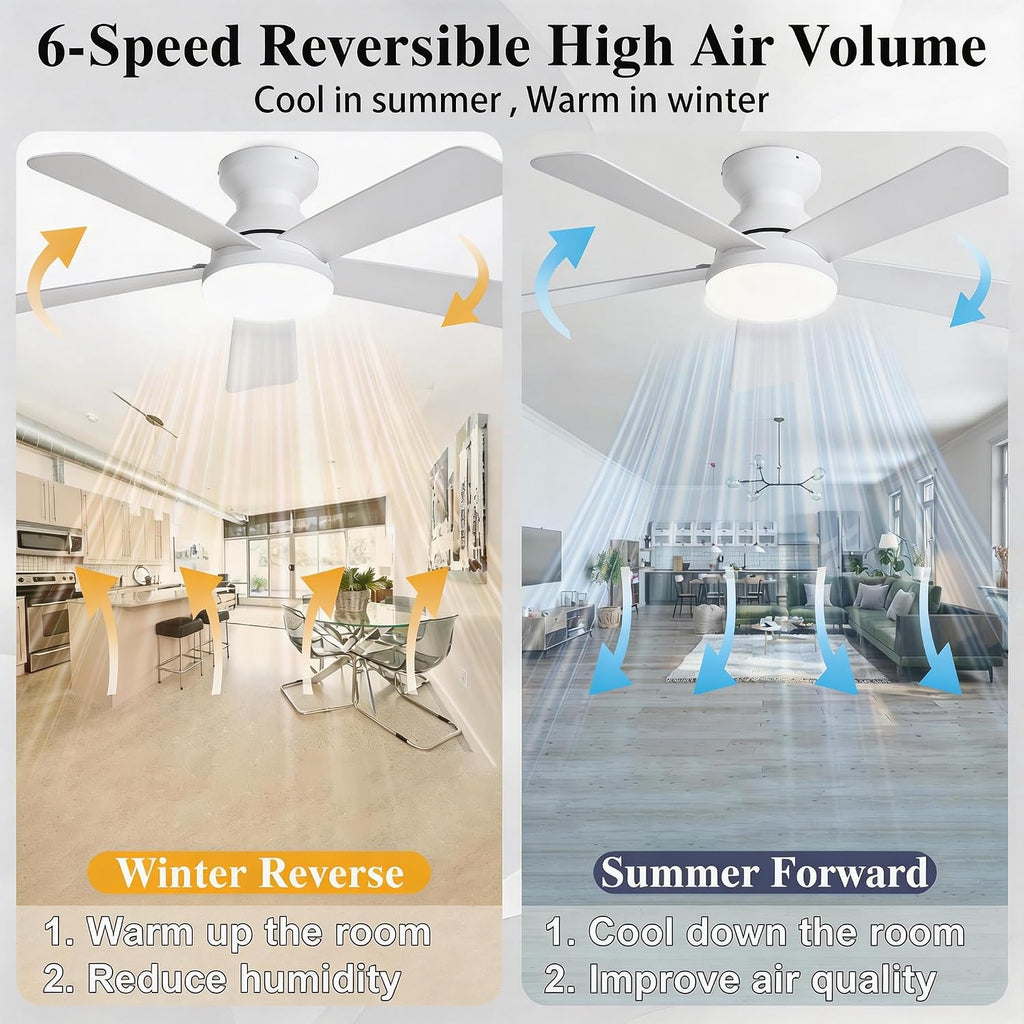Smart Ceiling Fans with Lights Remote - 42'' WiFi Alexa Flush Mount Low Profile Modern Ceiling Fans - Stepless Color