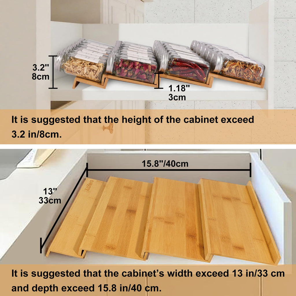 Spice Drawer Organizer with 28 Spice Jars and 216 Labels,Non-slip Rubber, Bamboo 4 Tier Spice Racks Tray Seasoning