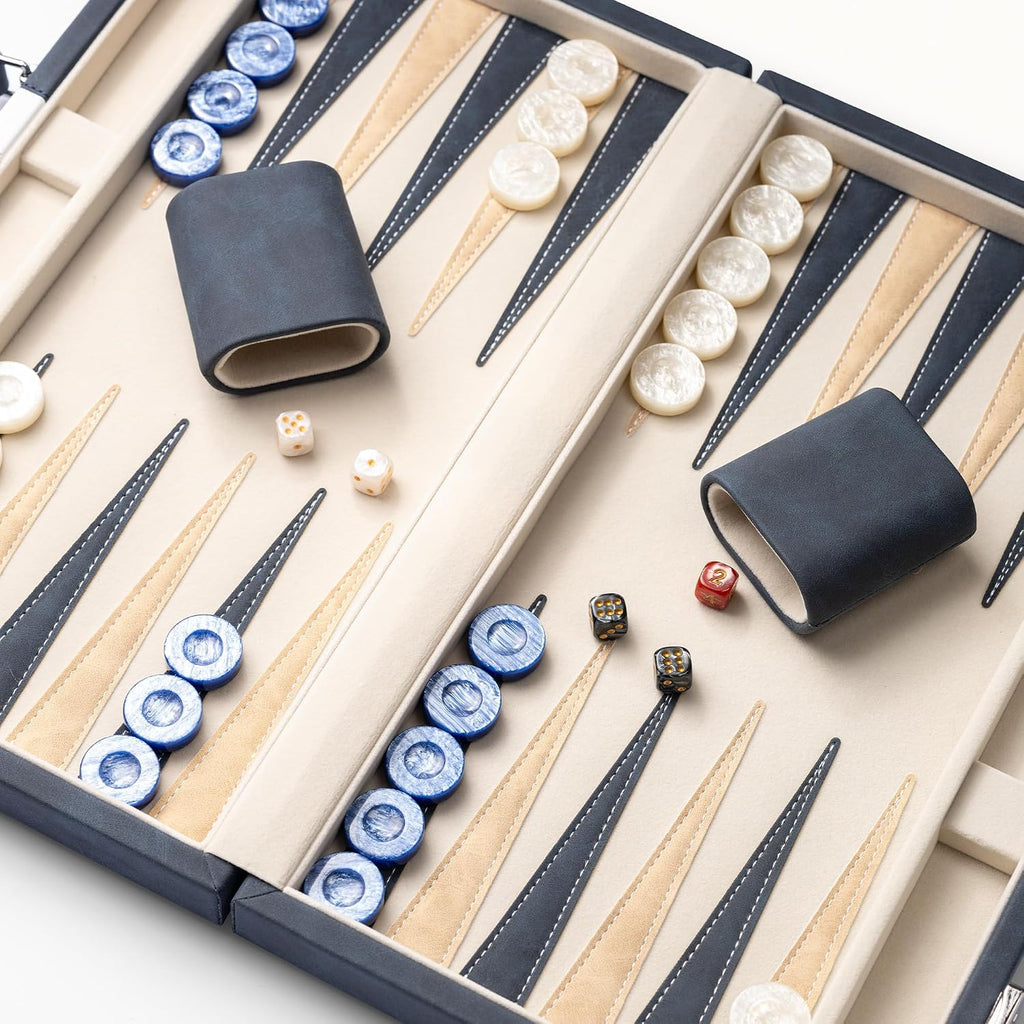 15inch Backgammon Sets for Adults, Classic Backgammon Board with Unique Checkers Dice, Faux Leather Exterior