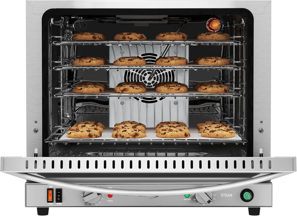 23 in. Commercial Countertop Convection Oven for Half-Size Pans with 4 Racks 2800W of Power and Steam Injection, 240V