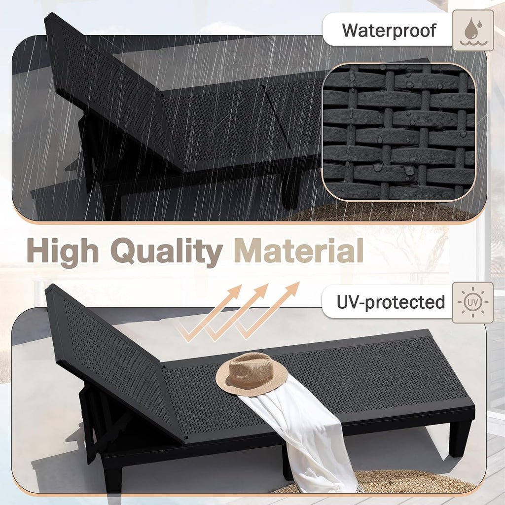 Outdoor Lounge Chairs Set of 2, Quick Assembly & Waterproof Patio Chaise Lounge with Adjustable Backrest for