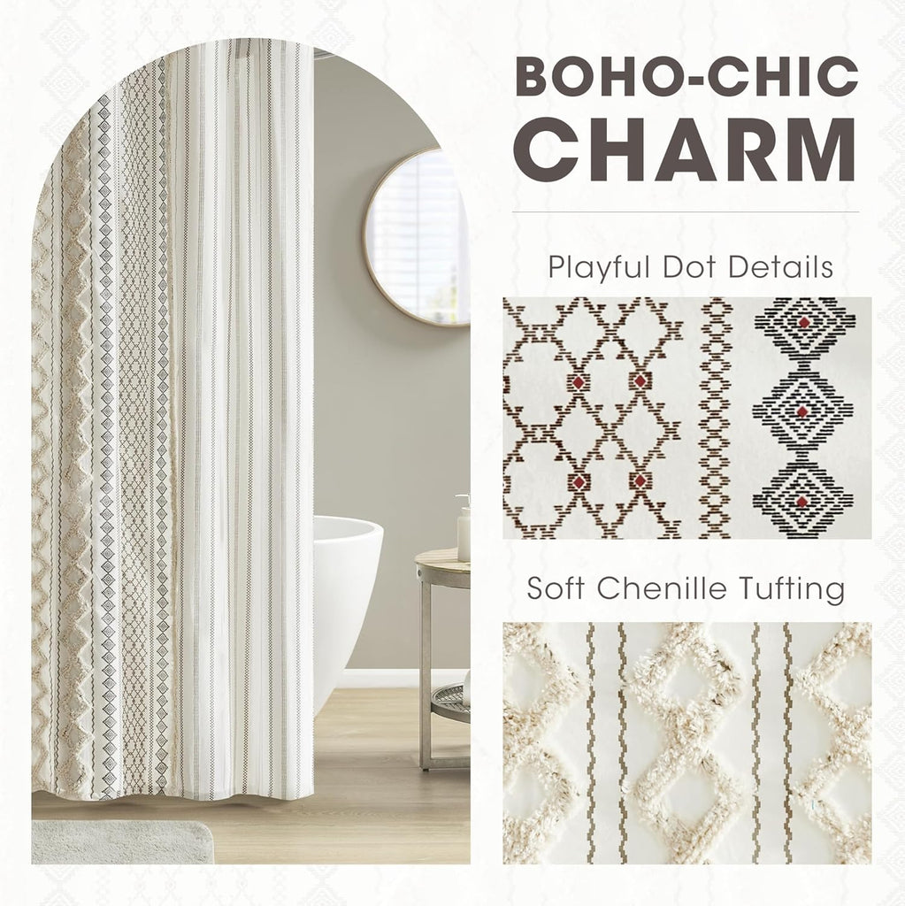 Imani Tufted Chenille 100% Cotton Shower Curtains Machine Washable, Modern Home Bathroom Décor Bathtub Privacy