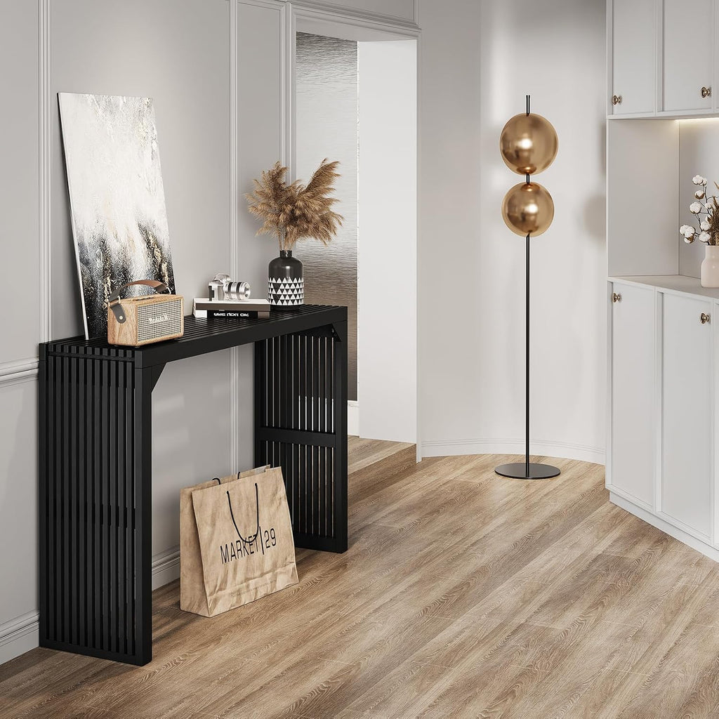 Narrow Console Table - 46" Solid Wood Farmhouse Table with Storage (Black)