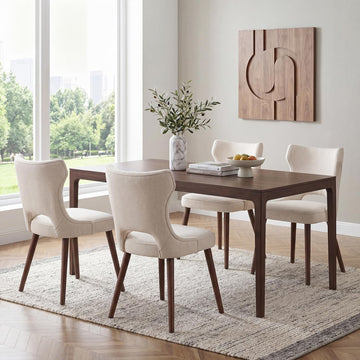 Wooden Dining Chairs Set of 4, Mid Century Dining Room Chairs with Solid Wood Legs, Upholstered Fabric Kitchen Chairs