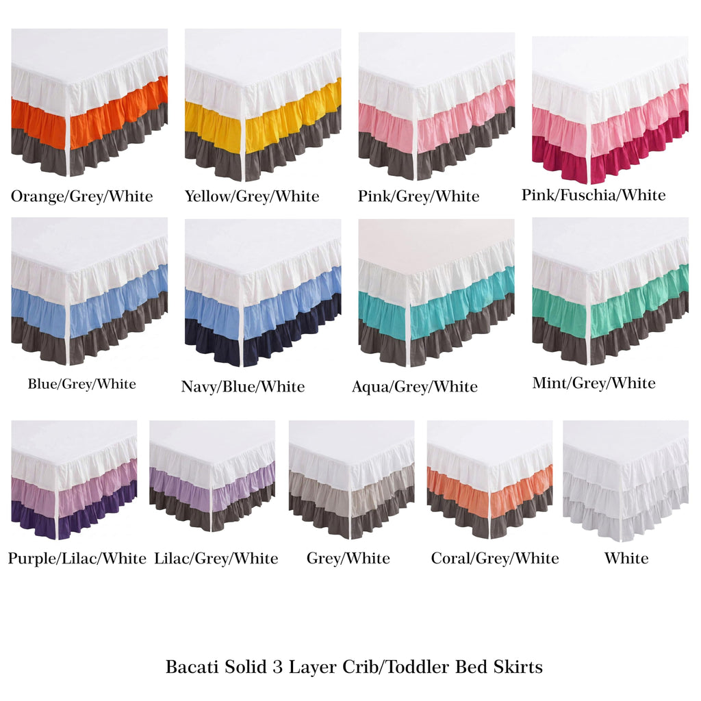 Mix N Match Solid 3 Layer Ruffled Crib Skirt (White/Yellow/Grey)