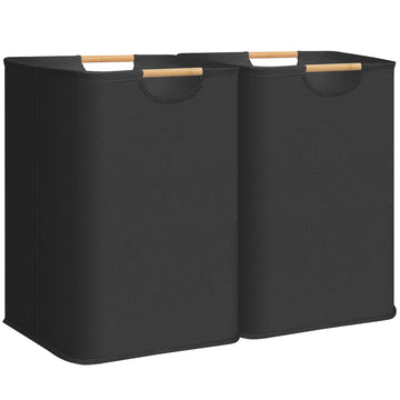 2-Pack Collapsible Laundry Hamper with Bamboo Handles, Black