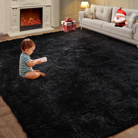 5x7 Black Shag Area Rug, Soft Plush Non-Slip Carpet for Bedroom Kids Room