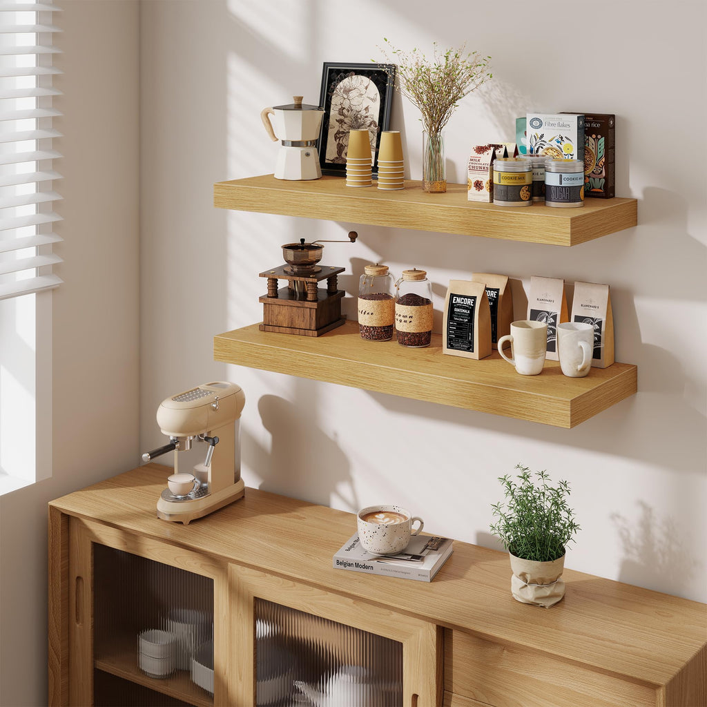 12" Deep Floating Shelves for Wall, 36" W x 12" D Floating Shelves, Long Wood Floating Wall Shelf Bathroom Bedroom