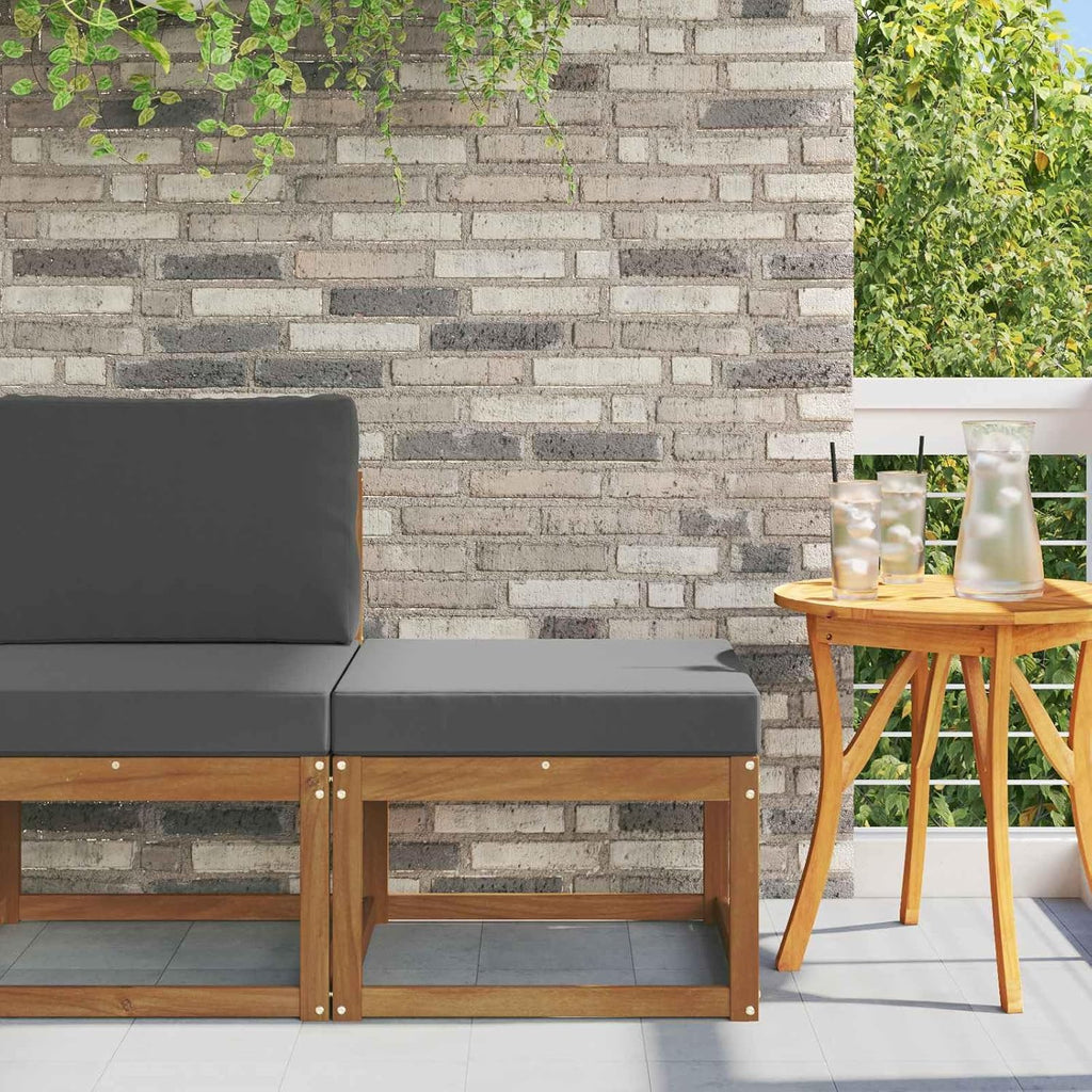 Outdoor Footstool Solid AcaciaWood Patio Ottoman with Anthracite Cushion, Modular Sectional Single Seat for Backyard