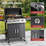 4-Burner Propane Gas Grill, 40,000 BTU Stainless Steel BBQ Grill for Backyard and Outdoor Cooking
