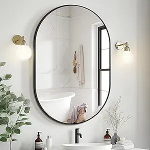 Bathroom Vanity Mirror for Wall, 36''X24'' Black Oval Bathroom Mirror for Over Sink, Bedroom, Living Room, Entryway, Hd