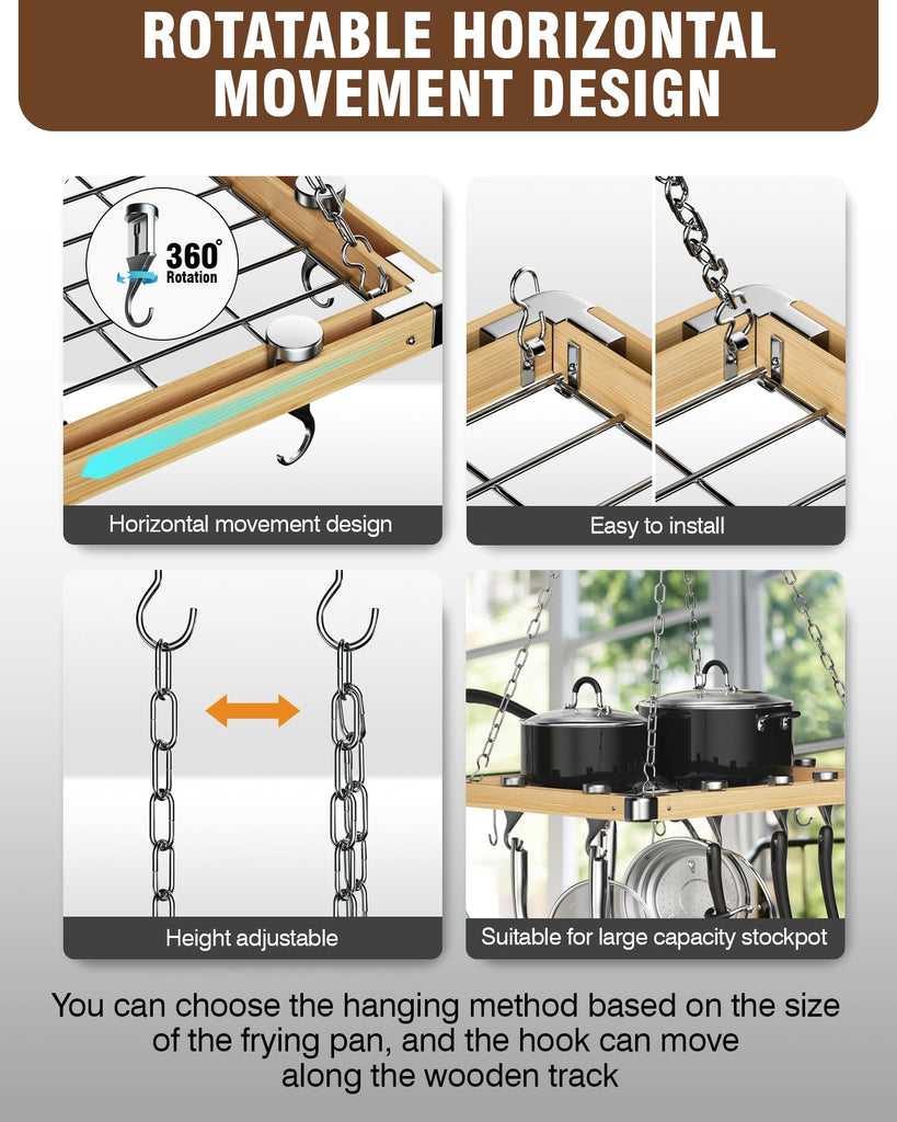 Hanging Pot Racks, Ceiling Wood Pot Rack