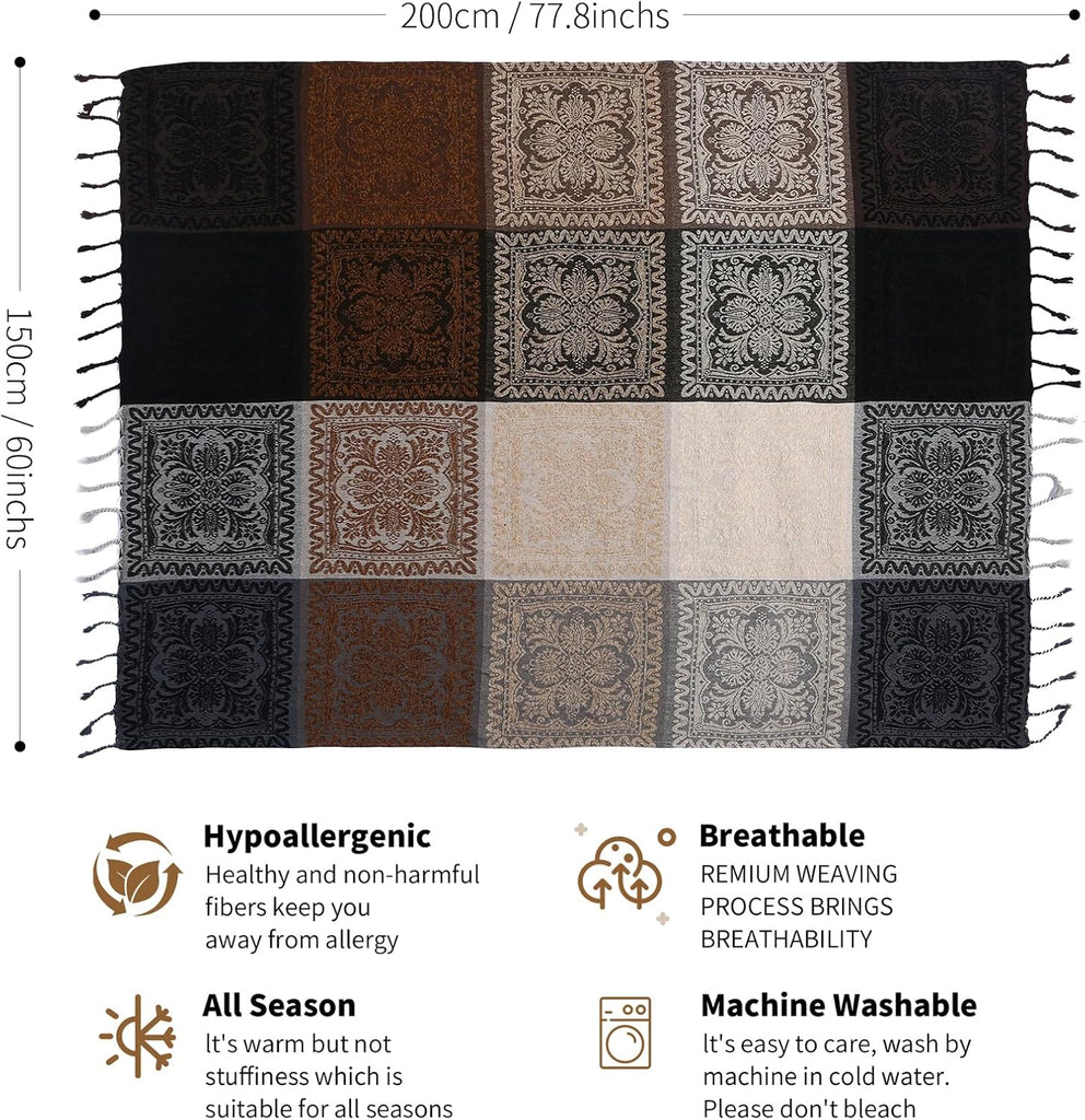 Boho Throw Blanket, Chenille Jacquard Tassels Throw Blankets, S:60x75)