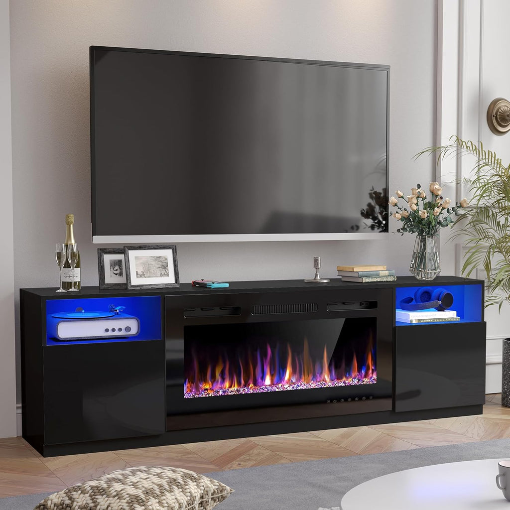 Fireplace TV Stand, LED Light Entertainment Center with 36 Electric Fireplace and Storage Cabinet, Media Console