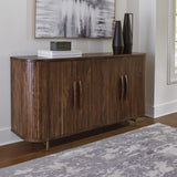 Amickly Contemporary 4-Door Accent Cabinet with 2 Shelves, Cord Management and Fluted Design, Dark Brown
