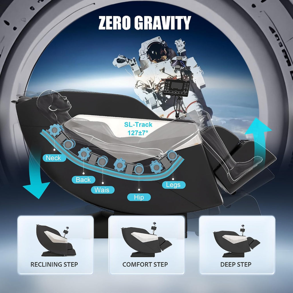 Massage Chair Full Body: Zero Gravity with SL Track, 3D Robot Hands, Heat, Airbag Massage, Foot Roller, Bluetooth