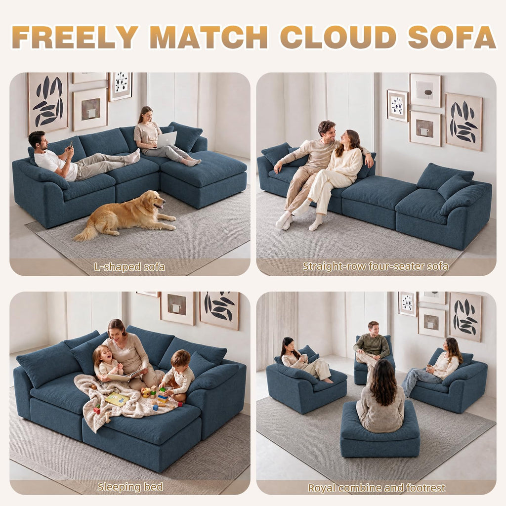 109" Boneless Cloud Couch Sectional, Oversized Modular L Shaped Sofa with Ottoman, Deep Seat Chenille Sectional