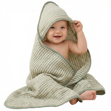 Muslin Baby Beach Bath Towel Hooded Organic Cotton Blend (Stripe)
