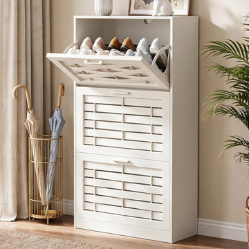 White Shoe Cabinet Storage with 3 Flip Drawers