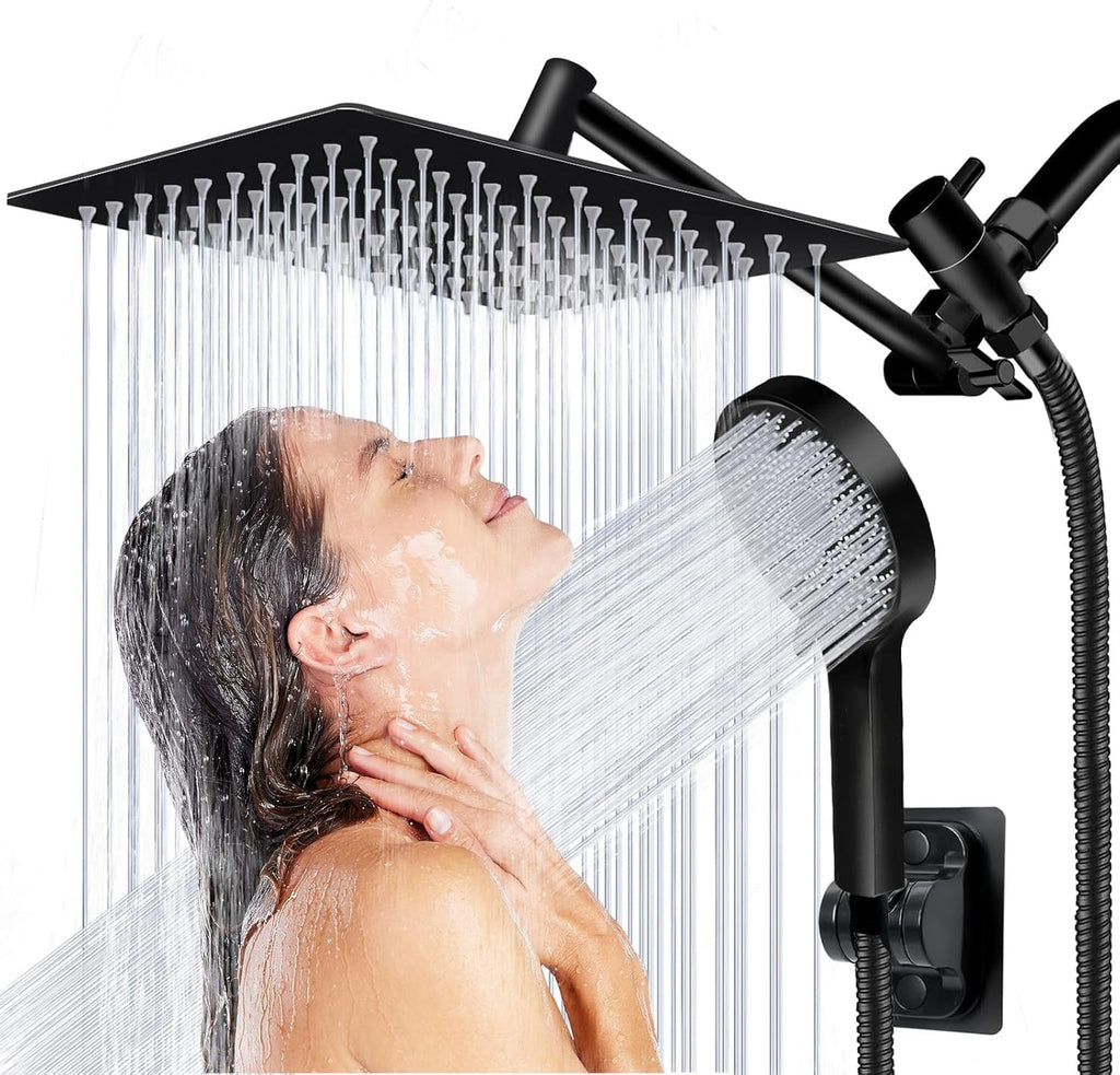 Shower Head, 8 inch Multifunction High Pressure Rain Shower Head with Handheld Spray Combo with 11'' Angle Adjustable