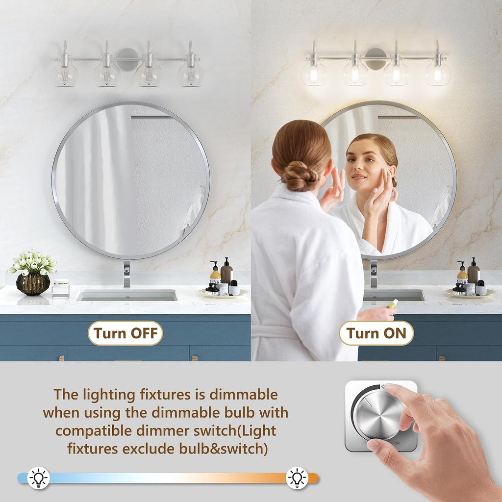 4 Lights Bathroom Vanity Light Fixtures Over Mirror Modern Nickel | 24in Wall Sconce,Brushed Nickel,Globe Glass