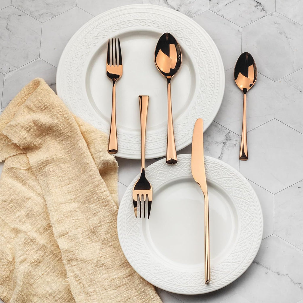 Bailey Rose Gold 20-Piece Forged Stainless Steel Flatware Set Cutlery Set, Service for 4, Silver Finish, Dishwasher Safe