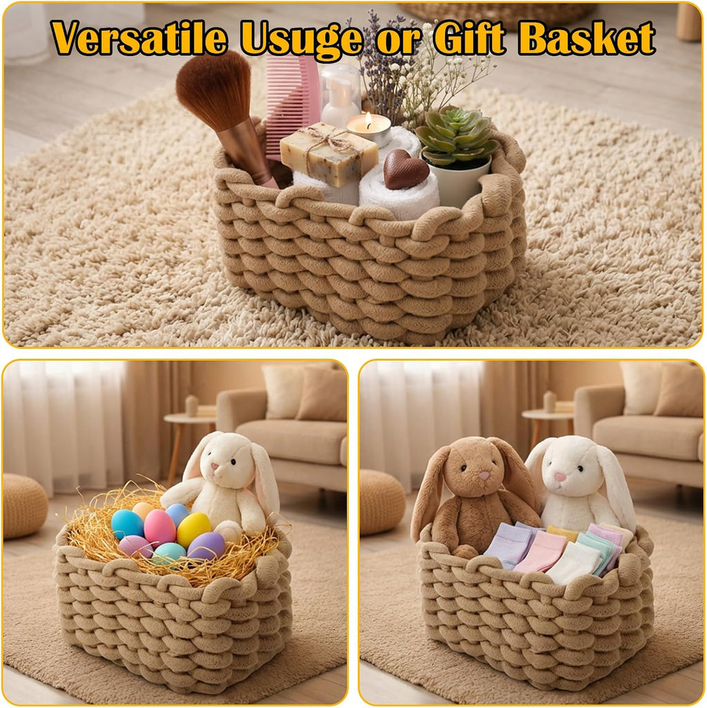 Small Woven Decorative Baskets, 4pcs Mini Cotton Rope Basket Set for Storage, Woven Square Baskets for Organizing