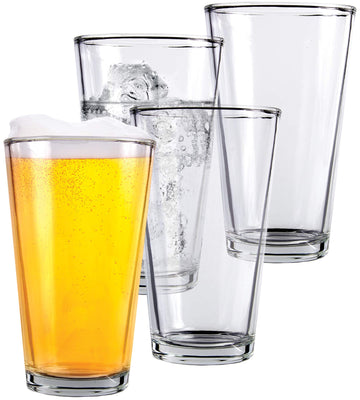 Pint Beer Glasses Set of 4 (16oz) Tall Clear Drinking Glasses