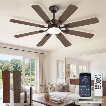 52 inch Ceiling Fan with Light and Remote, 8 Blades Ceiling Fans with 20W LED Light, Quiet DC Motor, 6 Speeds
