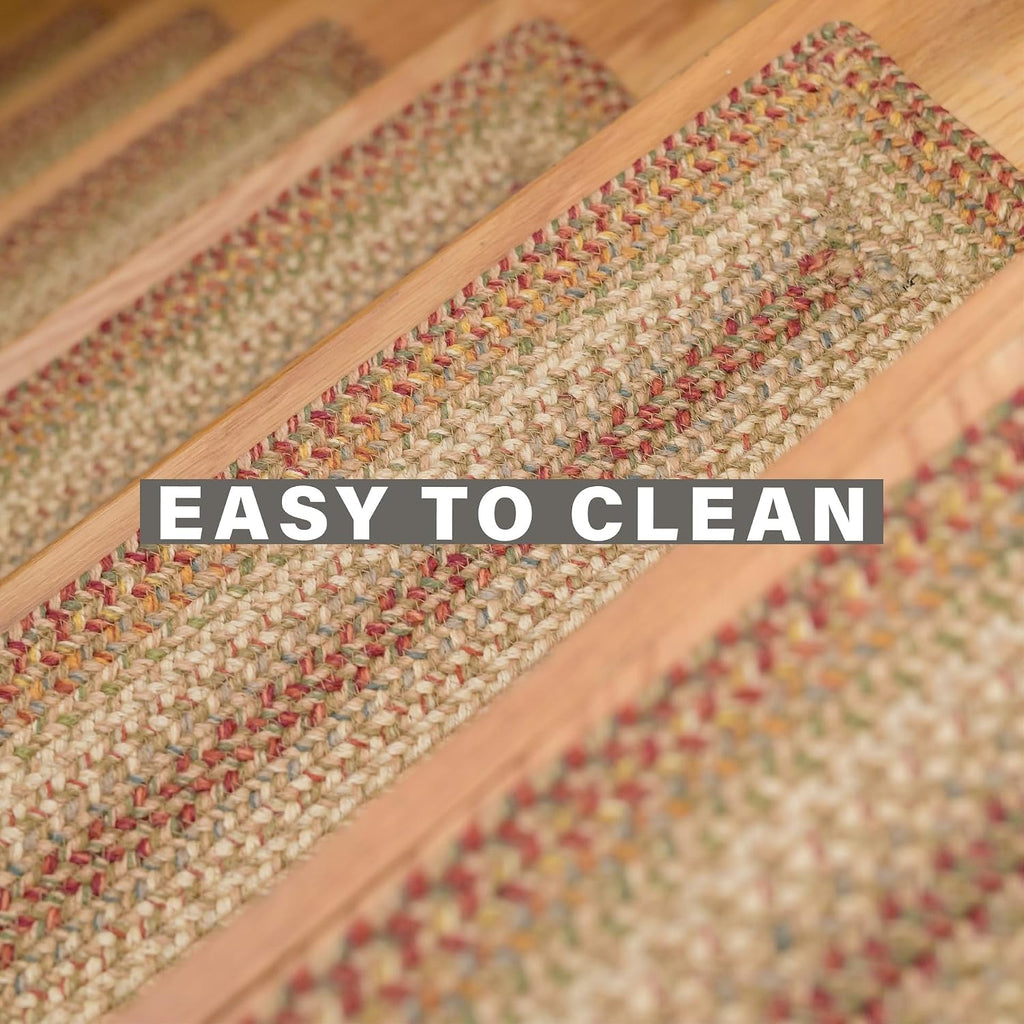 Harvest Jute Braided Stair Treads, Oval 8x28 Set of 13 | Multicolor Non Slip Rugs for Staircase and Protects Hardwood