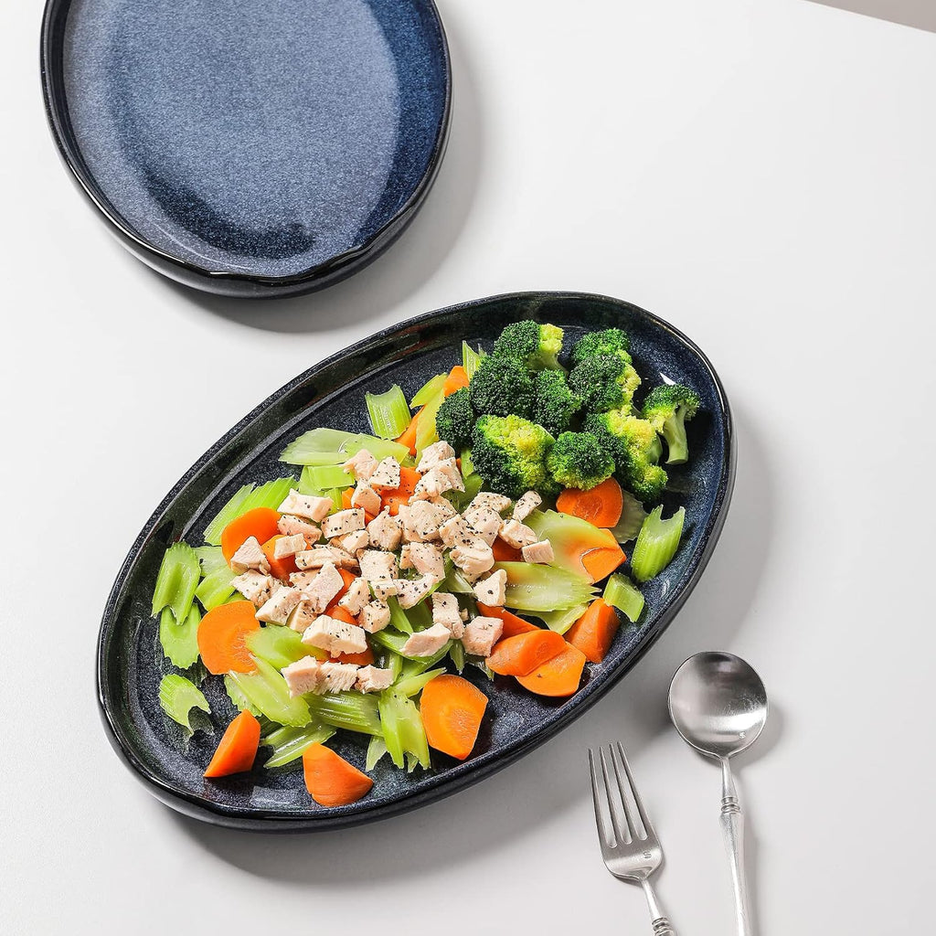 Serving Platter Ceramic Tray Plates Extra Large Oval 14.5 Inch Porcelain Dinner Plates Long Serving Dish Set