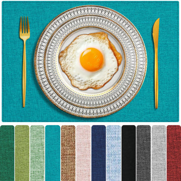 Cloth Placemats Set of 4, Cotton Linen Blend Place Mats, Teal