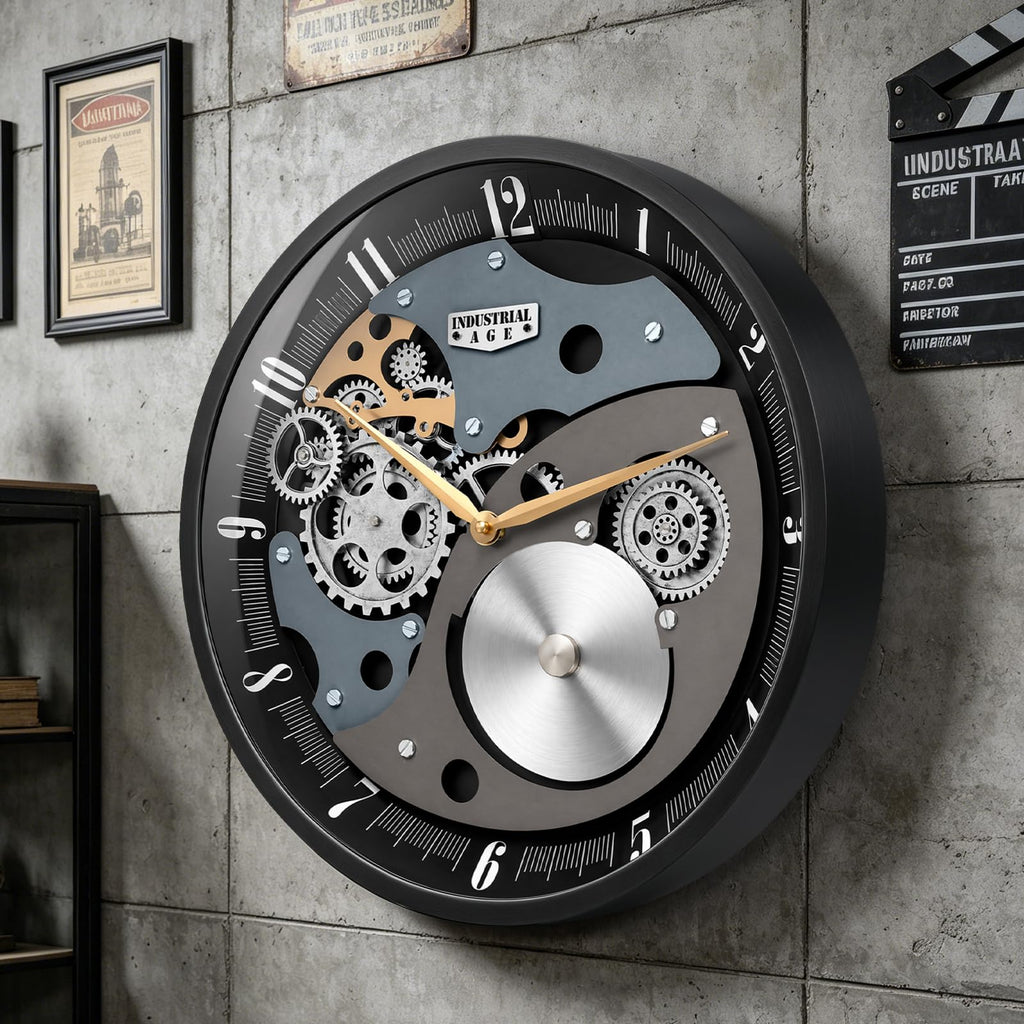 Wall Clock with Moving Gears - 18" Industrial Steampunk Decor Wall Clock