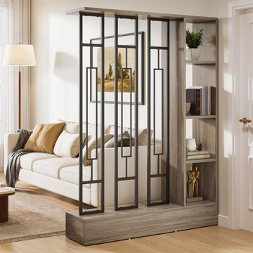 Room Divider with Shelves, 71" Freestanding Storage Room Divider