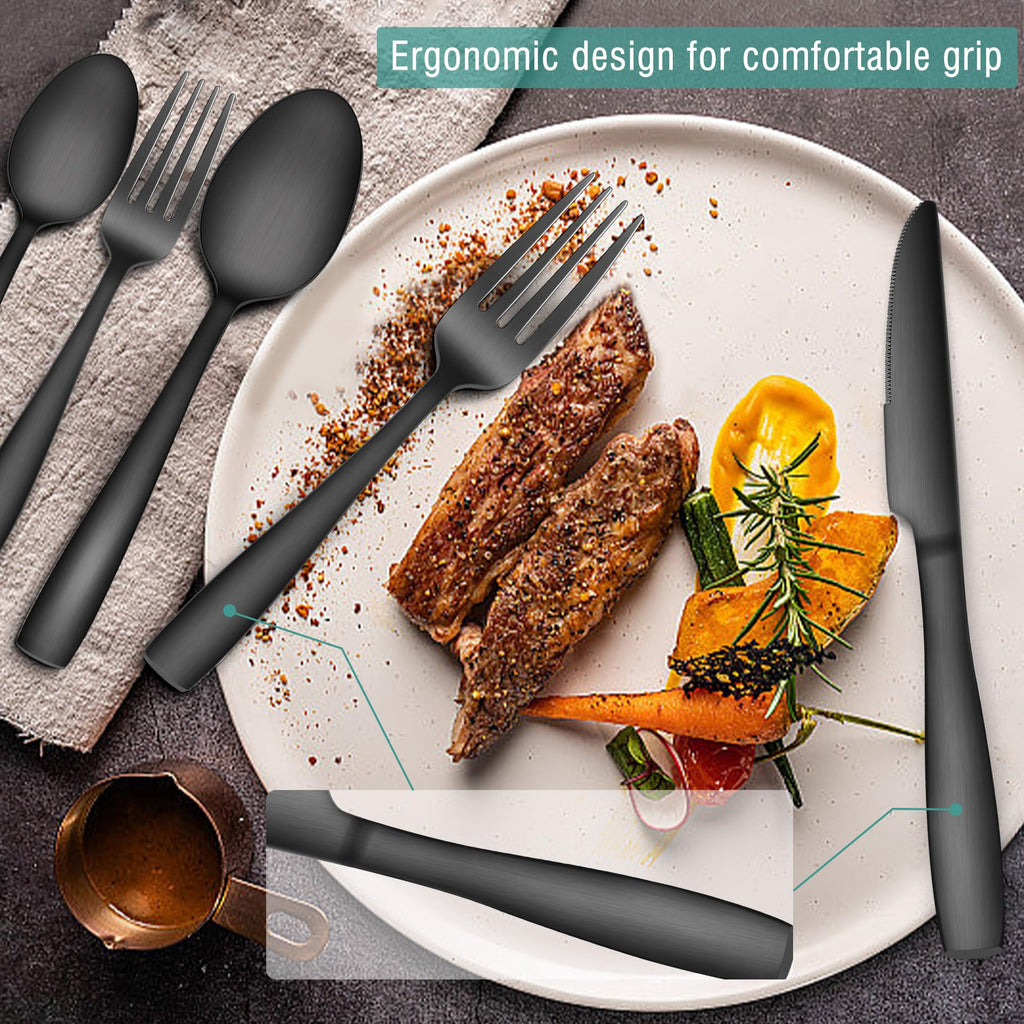 Matte Black Silverware Set for 4, 20 Pieces Stainless Steel Flatware Eating Utensils Set Kitchen Restaurant, Metal