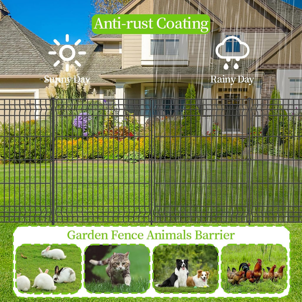No Dig Fence Outdoor Dog Fences,Total 44" H x 288" W Decorative Metal Garden Fence with Gate,Garden Fence Animal