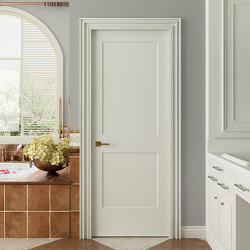 30"x80" 2-Panel Shaker Style White Primed Hollow Core Interior Molded Door Slab, NOT Pre-drilled and NOT Included